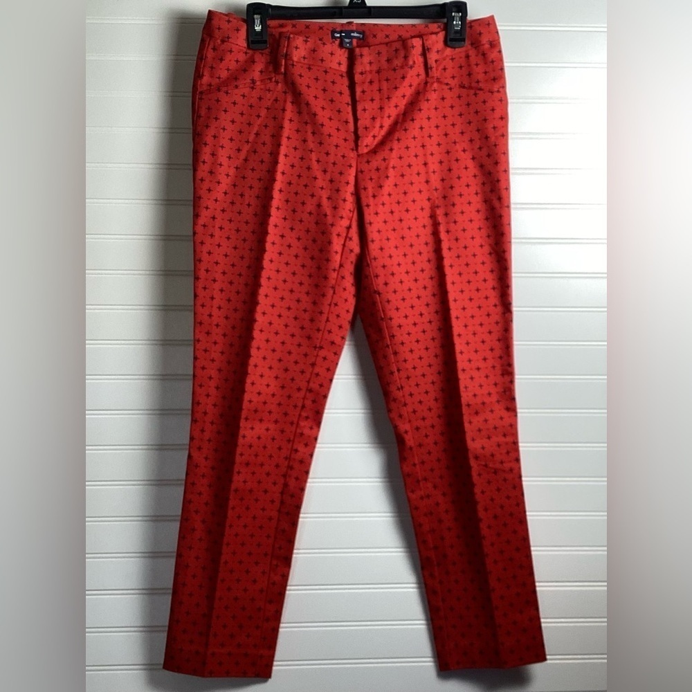 GAP PANTS AUBREY SIZE 8 RED BLACK PRINT FLAT FRONT STRAIGHT LEG